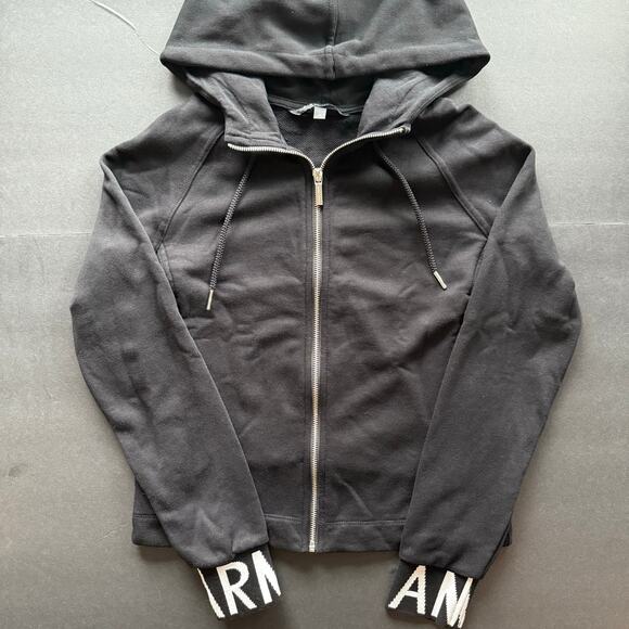 Armani Exchange Women’s Crop Hoodie Full Zip Logo, Size M Black White - Picture 1 of 5
